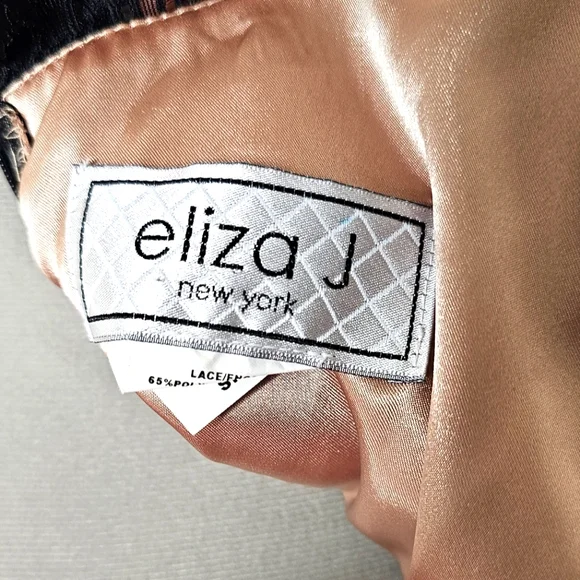 Classy Eliza J New York Black Lace & Nude Champagne Elegant Lady Cocktail Dress - Picture 3 of 15